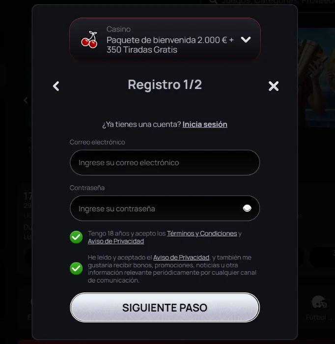 Registro e inicio de sesión en Casinova